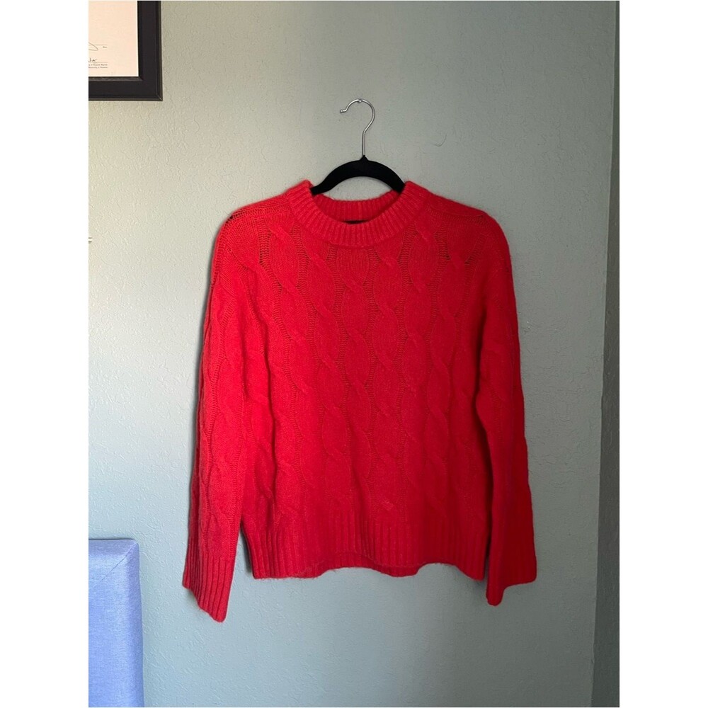 New Ann Taylor Cable Knit Sweater Size XSP Red Orange Braided Knit Soft Cozy